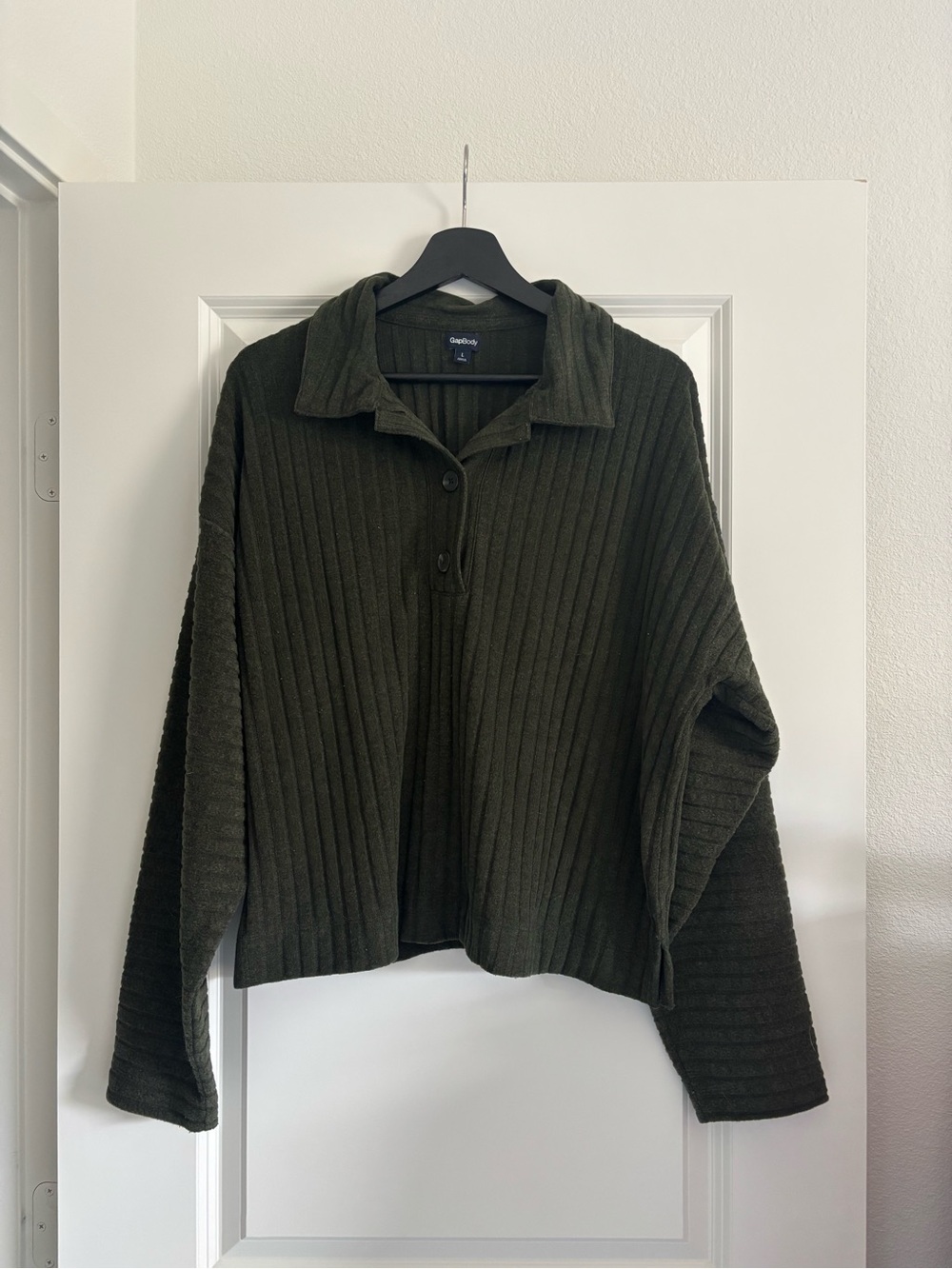Gap Body Green Ribbed Collared Sweater